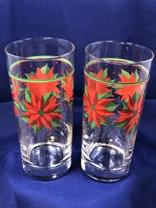 Libbey Christmas Poinsettias (2) vasos para beber vasos 6” de alto - Imagen 1 de 9