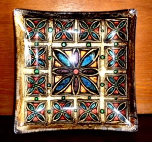 Plato de vidrio italiano vintage con diseño de lámina decorativa dentro del vidrio - Imagen 1 de 4