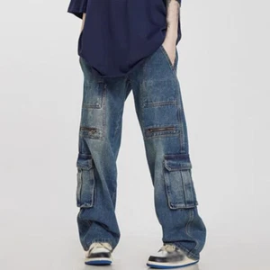New Womens Cargo Pants Straight Pant Jeans Overalls Hip Hop Loose Casual Trouser - Picture 1 of 6