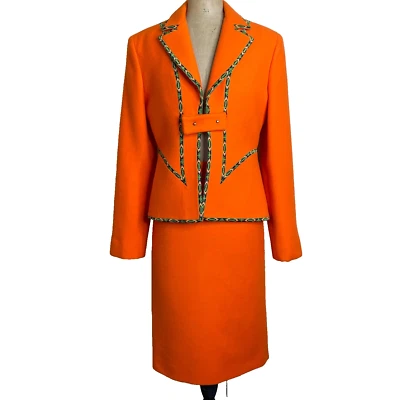 Gianni Versace Alta Costura Falda Traje Talla 44 10 Naranja 2002 F/W Vintage Conjunto 2 Piezas Foto 1 de 4