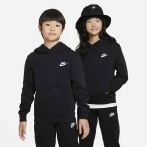 Nike Junior Older kids Black Club Fleece Pullover Hoodie Sportswear New - Picture 1 of 5