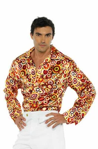 70S 80S MENS DISCO SATIN SHIRT COSTUME DANCE SATURDAY NIGHT FEVER PIMP CIRCLE - Picture 1 of 1