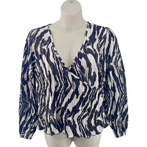 Very Plisse Animal Wrap Top, Long Sleeve, Size UK 18, Black/White - Picture 1 of 13