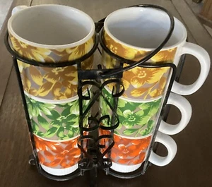 Vintage 1960s Stacking Mugs, 6 Groovy Design Mod Retro Cups, Made in Japan - Picture 1 of 5