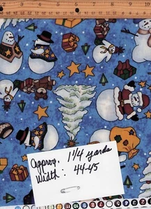 Snowman Dance Leslie Beck Cranston Blue Cotton Fabric 1.25 yds x 44" OOP - Picture 1 of 3