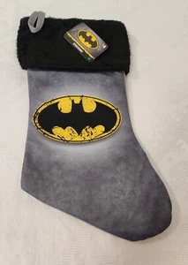 Bat-Man Christmas Stocking 16" Black Faux Fur Top New - Picture 1 of 2