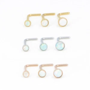 Solid Titanium Opal Nose Ring White Opal Nose Stud L 18G 20G Rose Gold Tone Ring - Picture 1 of 15