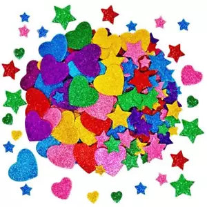 260 Pieces Colorful Glitter Foam Stickers Self Adhesive Stars Mini Heart Shap... - Picture 1 of 7