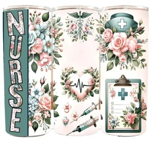 Vaso de viaje aislado floral regalo estudiante enfermera 20 oz - Imagen 1 de 3