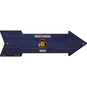 Wisconsin State Flag Novelty Metal Arrow Sign  Directional 17" x 5" Wall Decor - Picture 1 of 1