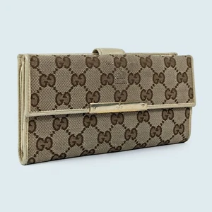 Authentic GUCCI women's beige guccisima canvas wallet - Picture 1 of 12