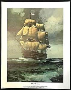 Seltener Thomas Hoyne maritimer Druck HMS Victory Segelboot Schiff Marine Meereslandschaft Litho - Bild 1 von 10
