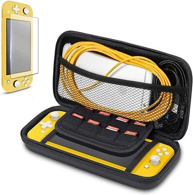 CSL-TECH Nintendo Switch LITE Black Slim Travel Case Cover Storage Glass Screen Protector