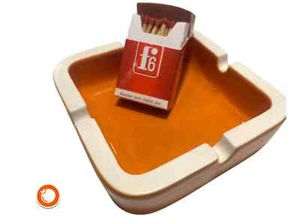 1970er Kultmarke F6 Werbe-Aschenbecher neu/nos Porzellan orange-weiß 13cmneu - Bild 1 von 5