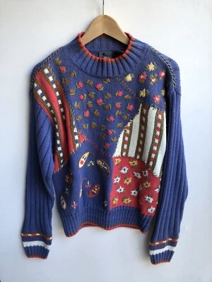 SUÉTER TEJIDO JERSEY LIZ WEAR AÑOS 80 DE COLECCIÓN Talla M Púrpura Bordado Floral Foto 1 de 4