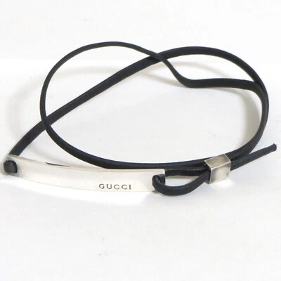 Auténtico Collar Gargantilla Gucci Cuero Negro Doble Pulsera Plata de Ley Italia Foto 1 de 4