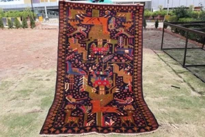 COLLECTORS' ITEM Vintage Shikar Gha Pictorial Nomad Tribal Belouch Wall Hang Rug - Picture 1 of 21