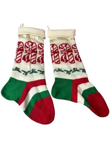 Vintage Pair of Christmas Wool Sweater Stockings Noel Candy Canes Lynda Roy - Picture 1 of 5