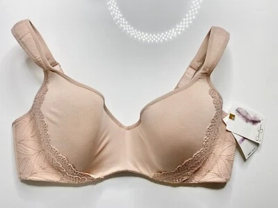 JESSICA SIMPSON 裸色玫瑰灰尘花边钢圈舒适肩带 T 恤文胸 40D 全新 — 第 1/4 张图片