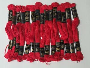 Vintage PERI-LUSTA 666 RED Floss Thread Lot 15 Skeins 
