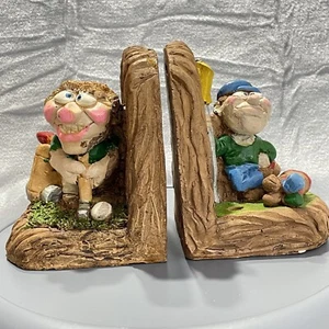 Vintage Pappmaché Buchstützen Golf Golf Figuren Ugly Face J&J Design 1976 - Bild 1 von 24