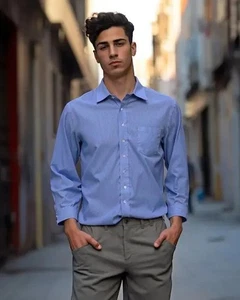 NEU Daniel Cremieux BÜGELFREIES geknöpftes Hemd LS 52x32 35" SLV Herren 18 blau Pokt PIMA - Bild 1 von 7