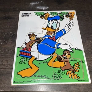 Vintage Playskool Donald Duck Chip And Dale 9 Piece Wooden Puzzle Disney - Picture 1 of 6