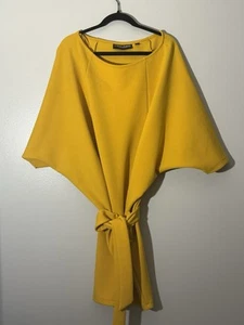 Vestido Gabrielle Union Amarillo Manga Dolman Corbata Cintura Informal Mediano - Imagen 1 de 6