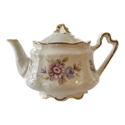 Артур Вуд 1950-е Фарфоровый Чайник Цветочный Дизайн Золотая Отделка Элегантная Кухонная Посуда - Изображение 1 из 4