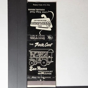Libro de fósforos diseño rojo negro vintage restaurante San Remo Highland Indiana - Imagen 1 de 3