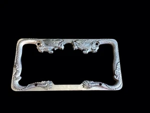 Chrome METAL 3D Double Dragon License Plate Frame Holder for Auto Car Truck SUV - Bild 1 von 5