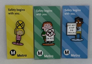 Los Angeles Metro Rail & Bus Safety Begins With You Campaign Set of 3 Lapel Pins - Picture 1 of 4