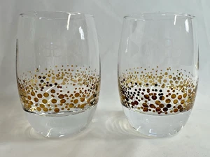 Set of (2) B & B Gold Confetti Stemless Glasses Heavy Bottom Vintage Barware EUC - Picture 1 of 3