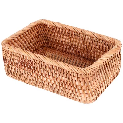 Hand-Woven Rectangular Rattan Wicker Basket Fruit Tea Snack Bread Picnic 6414 - Image 1 of 3