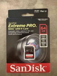 SanDisk 64GB Extreme PRO SDXC, Card up to 280MB/s, UHS-II, Class 10, U3, V60 - Picture 1 of 7