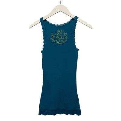 Vintage Kirra Lace Tank Ribbed Size Small Layering teal blue - Image 1 of 4