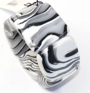 Sobral Onda Gelo Margo Marbled Gray White Beads Artist Made Stretch Bracelet - Picture 1 of 8