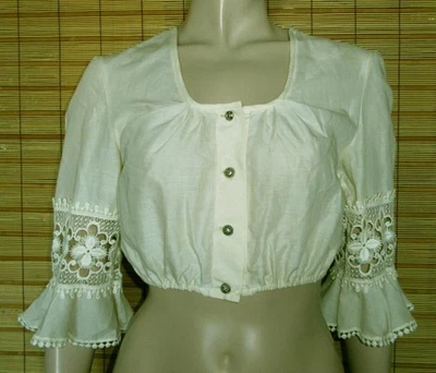 VANILLEF. DIRNDLBLUSE - PLAUENER SPITZE - COTTON/POL. - VINTAGE - GR. 40 - 42 - Bild 1 von 2