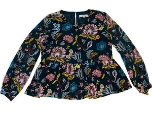 LOFT Women's Green Floral Print Sheer Top w/Sheer Lining Ruffled Hem Size XS - Picture 1 of 6