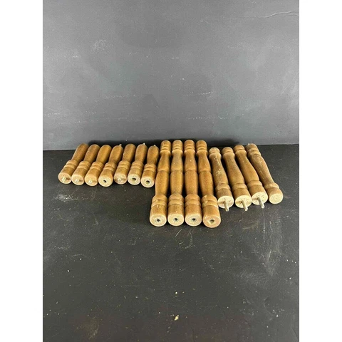 Set Of 15 Vintage Spindle Wooden Legs Stair Rails Chair Crafts Mid Century Brown Cover