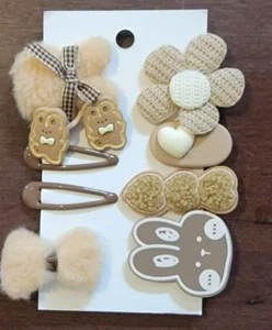 Cute Set of 8 Little Cartoon Brown Hair Clips for Girls with Designs - NWOT - Picture 1 of 2