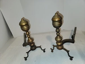 2 alte Andirons, Messing und Metall, für Ersatzteile/Reparatur - Bild 1 von 24