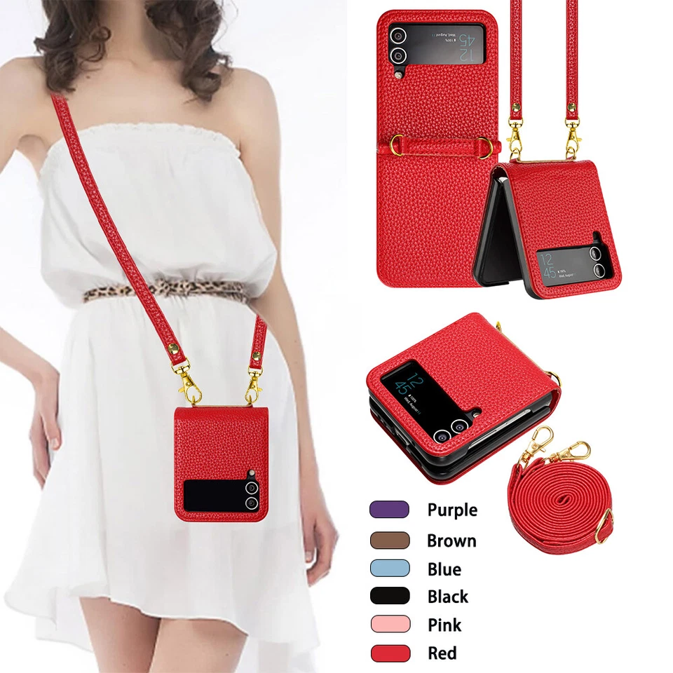 For Samsung Galaxy Z Flip 7 6 5 4 3 Leather Flip Card Wallet Case W/ Lanyard - Image 1 of 1