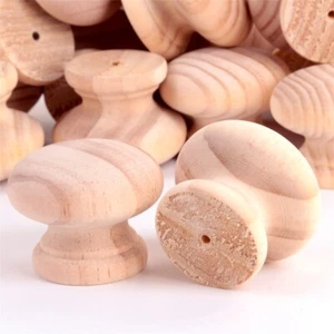 NATURAL PINE WOOD 45mm DOOR KNOBS PRE DRILLED Furniture Drawer Cupboard LARGE - Picture 1 of 14