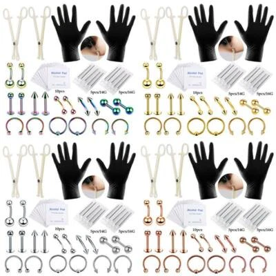 42PCS Professional Piercing Kit 14G 16G Steel Belly Ring Tongue Tragus Lip Nose - Image 1 of 4
