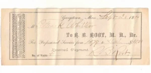 1880 Recibo de Frank K. Whitten a R.B. Root MD - Georgetown MA - Firmado - Imagen 1 de 2