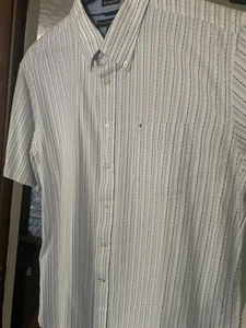 Tommy Hilfiger *Rare* Blue & White Button Up Shirt 80s 2 Ply Mens XL Free Ship! - Picture 1 of 11