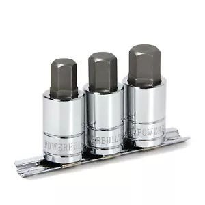 Powerbuilt 3 Piece 1/2 Inch Drive SAE Hex Bit Socket Set - 641863 - Picture 1 of 6