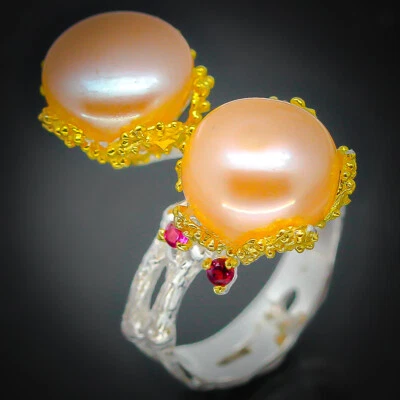 Christmas Gift  Natural Fresh water  Pearl  925 Sterling Silver Ring  / RVS153 - Image 1 of 4