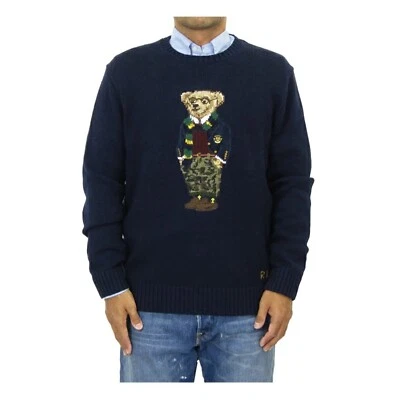 Polo Ralph Lauren Crewneck Preppy Bear Polo Bear pullover Sweater - Navy Blue - Image 1 of 4